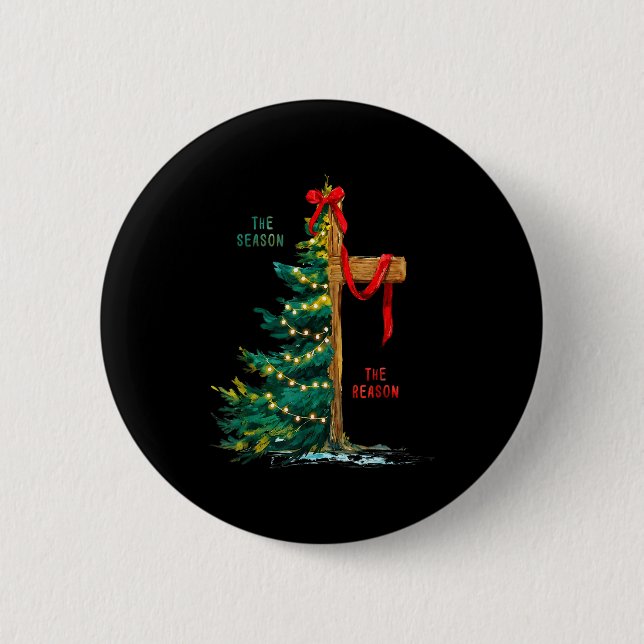 Badge Rond 5 Cm Christmas Tree The Season Jesus Cross The Reason  (Devant)
