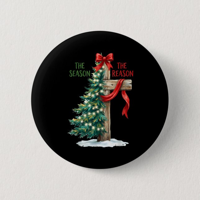 Badge Rond 5 Cm Christmas Tree The Season Jesus Cross The Reason X (Devant)