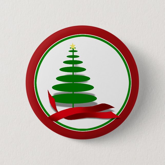 Badge Rond 5 Cm Christmas Tree with Red Ribbon (Devant)