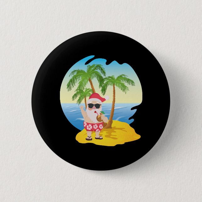 Badge Rond 5 Cm Christmas Tropical Beach Funny Santa Claus (Devant)