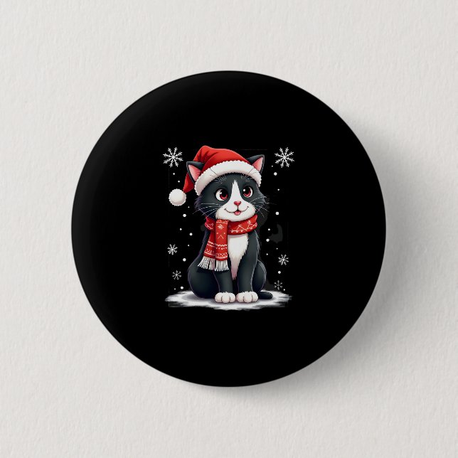 Badge Rond 5 Cm Christmas Tuxedo Cat Santa Scarf Ugly Xmas Women G (Devant)