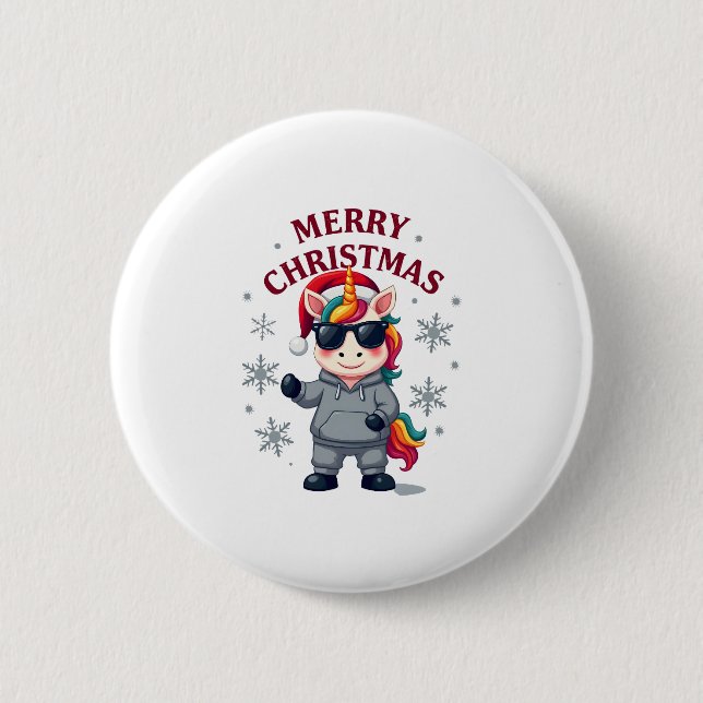 Badge Rond 5 Cm Christmas Unicorn Santa Hat T-Shirt (Devant)