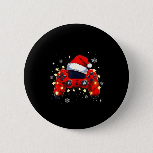 Badge Rond 5 Cm Christmas Video Game Controller Santa Hat Gamer Bo (Devant)