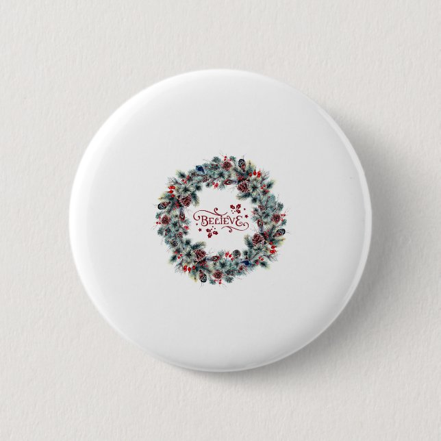 Badge Rond 5 Cm Christmas Wreath CROIRE Typographie (Devant)