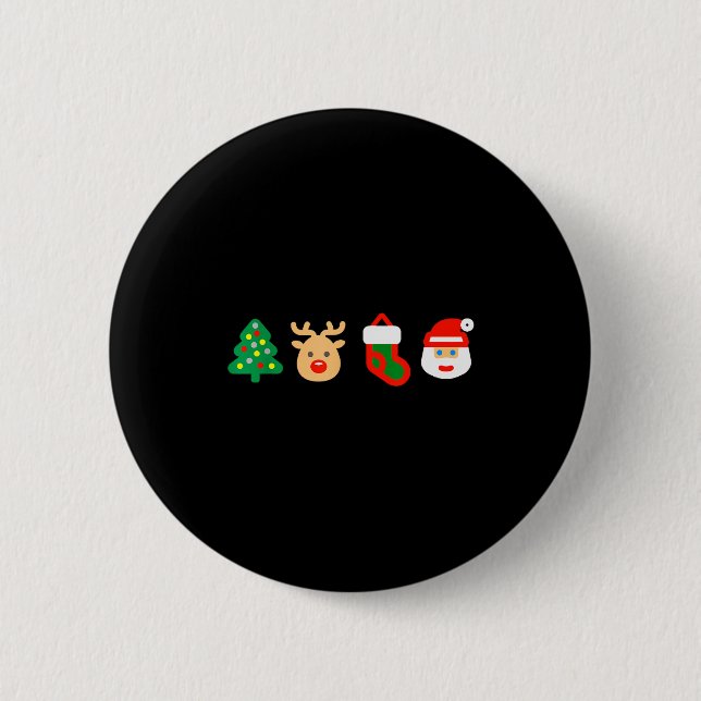 Badge Rond 5 Cm Christmas Xmas Santa, Tree, Stocking, Reindeer Des (Devant)