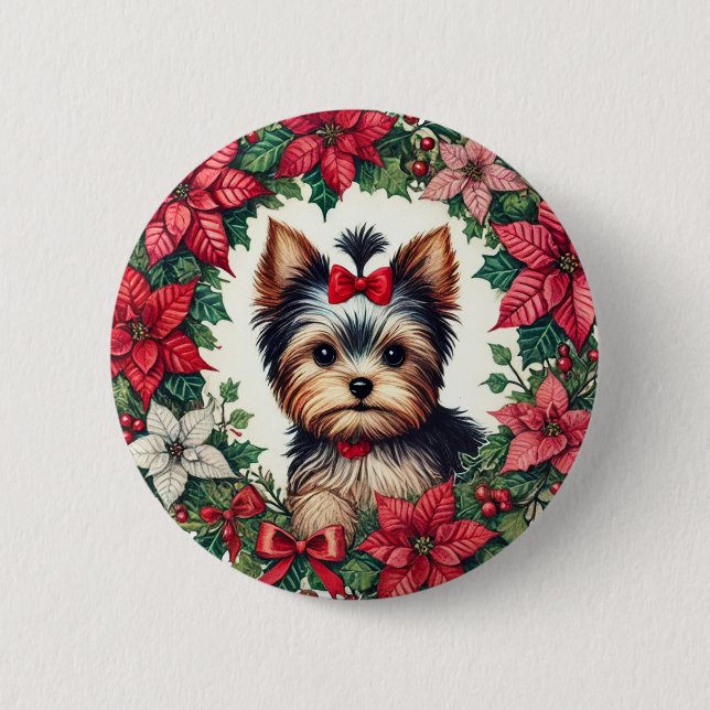 Badge Rond 5 Cm Christmas Yorkie (Devant)