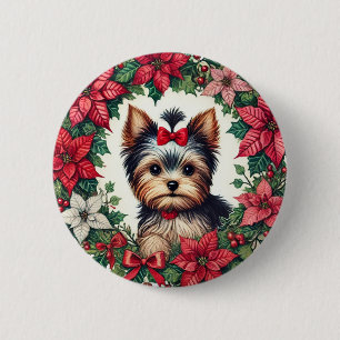 Badge Rond 5 Cm Christmas Yorkie