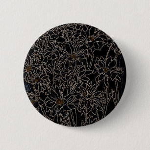 Badge Rond 5 Cm Chrysanthème fleurs de jardin art noir & vieux mét