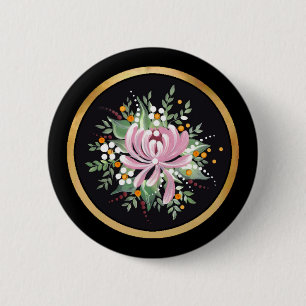 Badge Rond 5 Cm Chrysanthème peint à la main