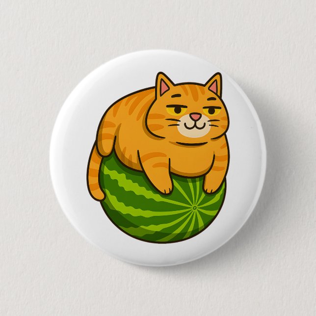 Badge Rond 5 Cm Chubby Chat sur Watermelon Meme Shirt (Devant)