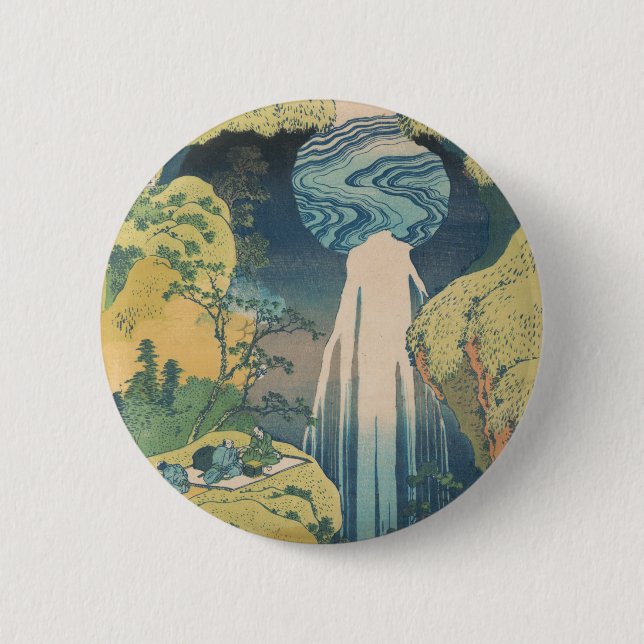 Badge Rond 5 Cm Chutes d'Amida de Hokusai Japon Cascade  (Devant)