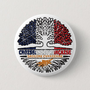 Badge Rond 5 Cm Chypre Chypriote Français France Arbre Roots