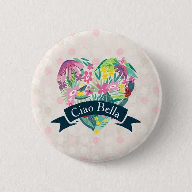 Badge Rond 5 Cm Ciao Bella Cute Floral Heart with Tropical Flowers (Devant)