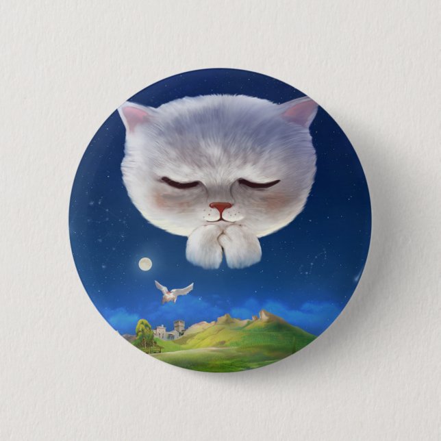 Badge Rond 5 Cm Ciel nocturne avec chat (Devant)