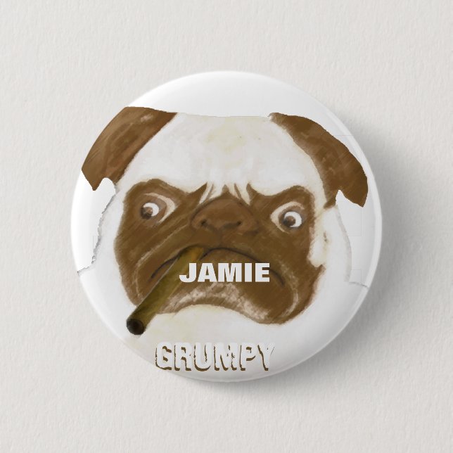 Badge Rond 5 Cm Cigar à puggy Grumpy AFICIONADO personnalisé (Devant)