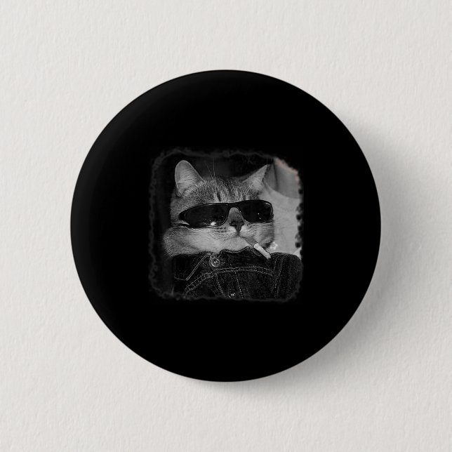 Badge Rond 5 Cm Cigarette Kitten Gang Chat Fumer Cigarette Drôle (Devant)