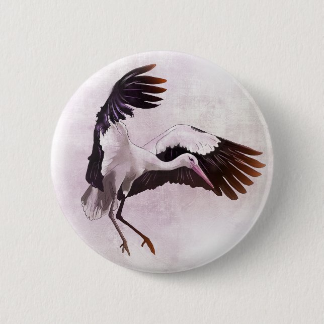 Badge Rond 5 Cm Cigogne (Devant)