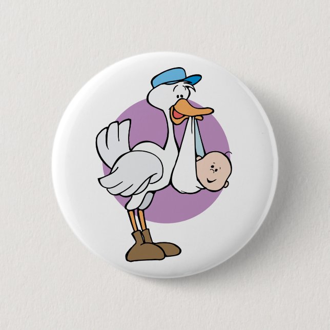 Badge Rond 5 Cm Cigogne avec le bébé (Devant)