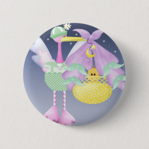 Badge Rond 5 Cm Cigogne avec le bébé