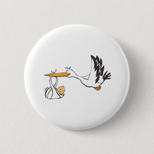 Badge Rond 5 Cm Cigogne avec le bébé - cadeau pour que les parents