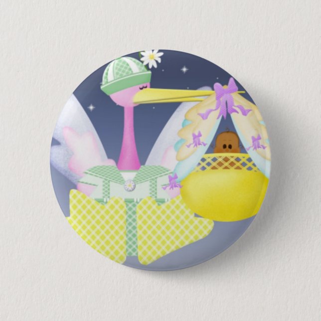 Badge Rond 5 Cm Cigogne avec le bébé d'Afro-américain (Devant)