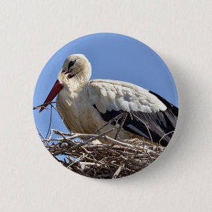 Badge Rond 5 Cm cigogne blanche dans son nid