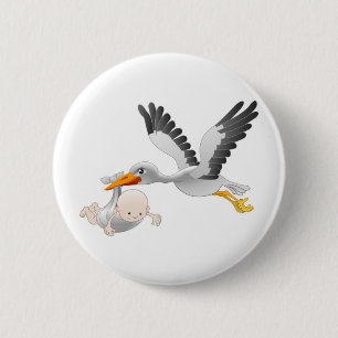 Badge Rond 5 Cm cigogne et bébé