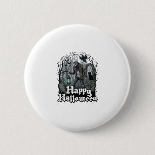 Badge Rond 5 Cm Cimetière de chat noir de lanterne de squelette de