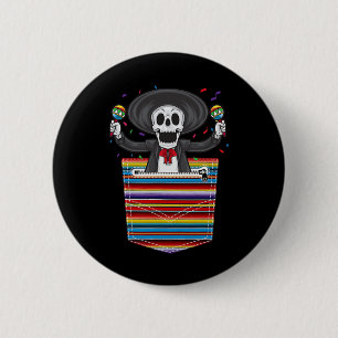 Badge Rond 5 Cm Cinco De Mayo 2025 Calaca Poche Blanche Serape Me