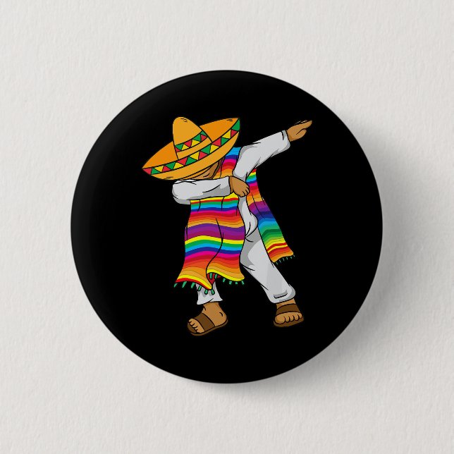 Badge Rond 5 Cm Cinco De Mayo Dabbing Mexicaine Poncho Enfants (Devant)