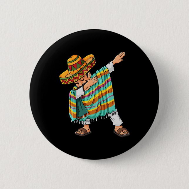Badge Rond 5 Cm Cinco de Mayo Dabbing Poncho Sombrero Amusant mexi (Devant)