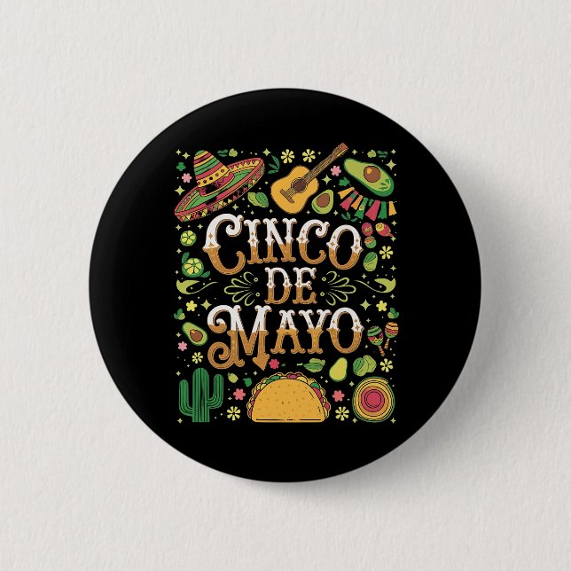 Badge Rond 5 Cm Cinco De Mayo Fiesta Eléments De Soirée (Devant)