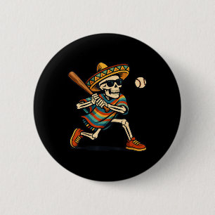 Badge Rond 5 Cm Cinco De Mayo Mariachi Skeleton Baseball Mexicain 