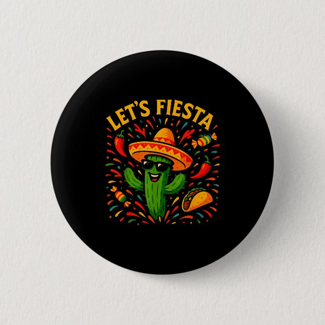 Badge Rond 5 Cm Cinco de mayo mexican cactus party funny letsCinco (Devant)