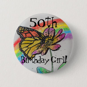 Badge Rond 5 Cm Cinquantième Anniversaire Femme Rainbow Monarch Ba