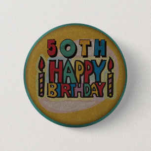 Badge Rond 5 Cm cinquantième Bouton d'anniversaire