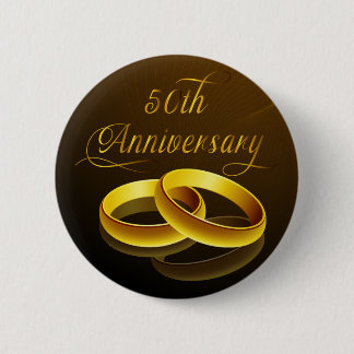 Badge Rond 5 Cm cinquantième Manuscrit d'or de l'anniversaire |