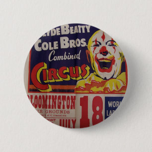 Badge Rond 5 Cm Cirque, "Clyde Beatty et théâtre de Cole Bros"