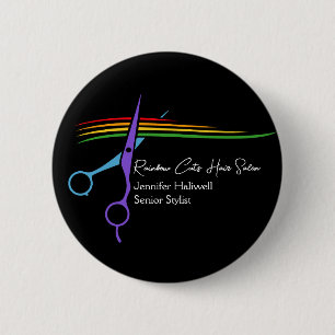 Badge Rond 5 Cm Ciseaux arc-en-ciel Styliste Chic Salon Marketing