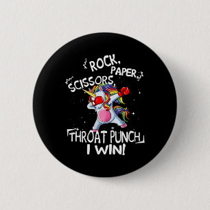 Badge Rond 5 Cm Ciseaux de papier roche Throat Punch I Win Unicorn