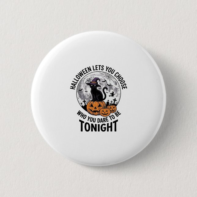 Badge Rond 5 Cm Citation de chat d'Halloween Gravure de sorcière d (Devant)
