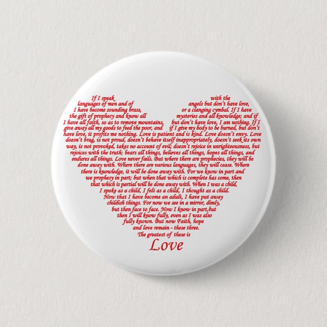 Badge Rond 5 Cm Citation de la Bible 1 Corinthiens 13 Amour Cœur A (Devant)