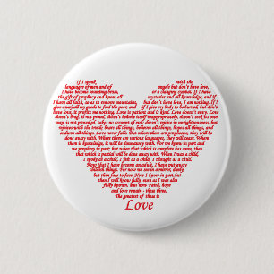 Badge Rond 5 Cm Citation de la Bible 1 Corinthiens 13 Love Heart W