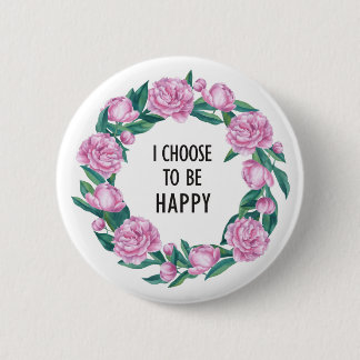 Badge Rond 5 Cm Citation en guirlande de pivoine d'aquarelle