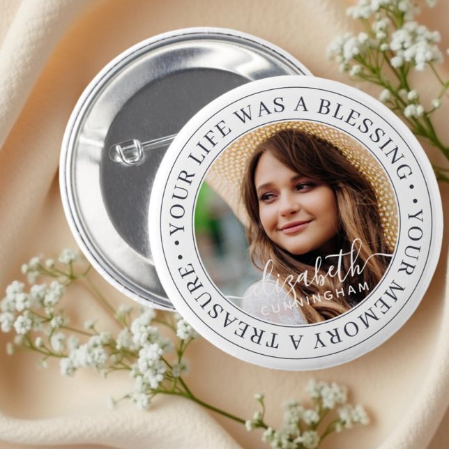 Badge Rond 5 Cm Citation Memorial Moderne Élégant Chic Photo perso (Créateur téléchargé)