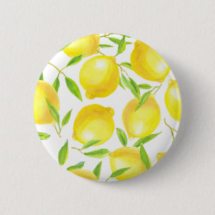 Badge Rond 5 Cm Citrons et motif feuille
