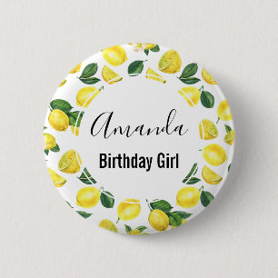 Badge Rond 5 Cm Citrons Jaunes Aquarelle Motif Anniversaire Fille