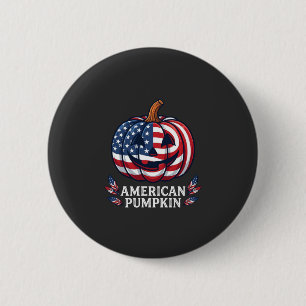 Badge Rond 5 Cm Citrouille Américaine Halloween Drapeau Usa Étoile