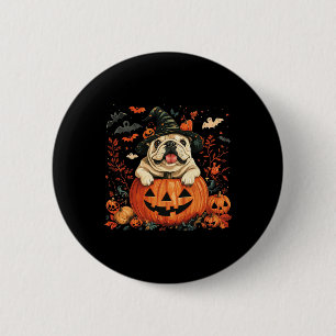 Badge Rond 5 Cm Citrouille anglais Buldog Halloween Hommes d'actio