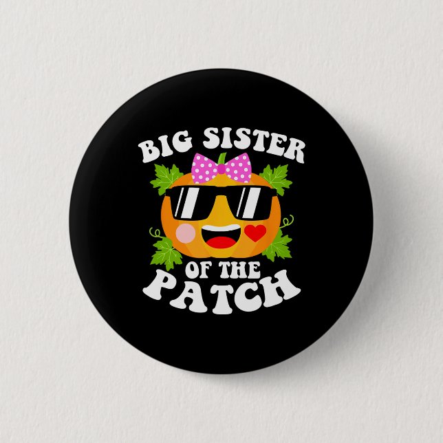 Badge Rond 5 Cm Citrouille Big Soeur Du Patch Fun Halloween Fami (Devant)